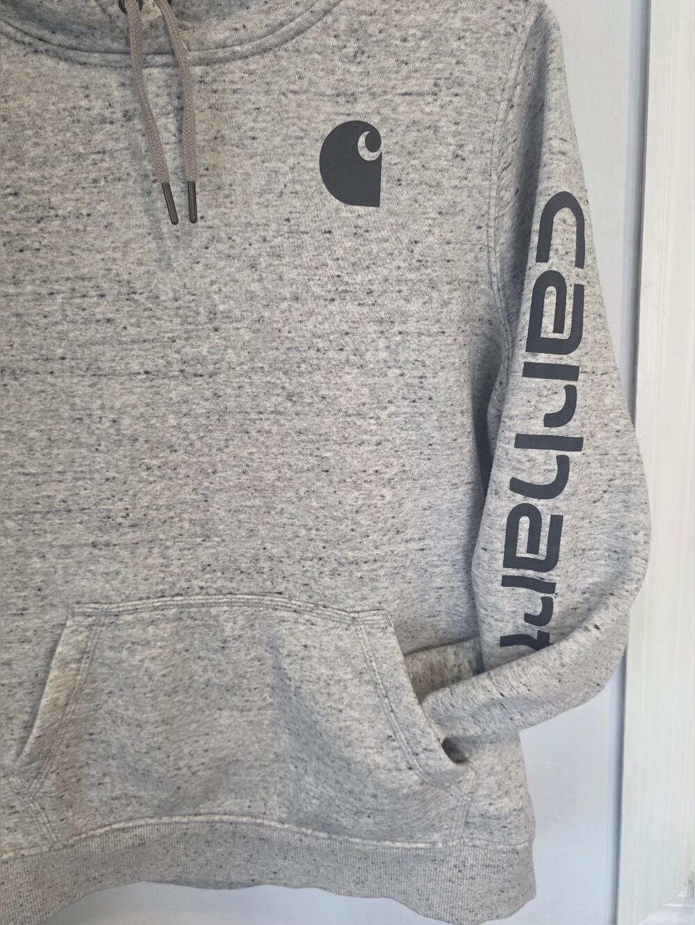 Carhartt Gray Logo Hoodie - Heather Gray - KIDS LARGE SIZE 14-16/WOMANS SIZE S - Picture 2 of 9